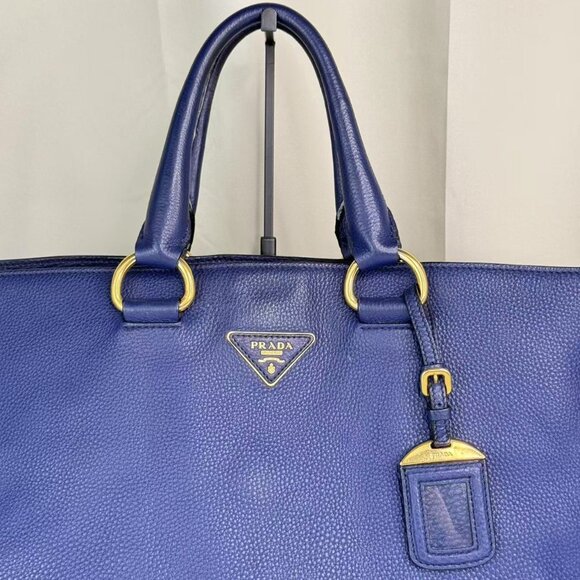 Prada Navy Blue Leathe Convertible Shopper Tote - Picture 5 of 9